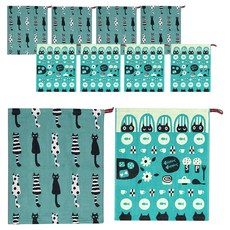 부엌다옴 북유럽풍 주방 핸드타올 2종 x 5p 세트, 다섯마리고양이 그린, 식탁고양이 청록, 1세트