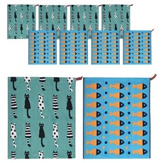 부엌다옴 북유럽풍 주방 핸드타올 2종 x 5p 세트, 다섯마리고양이 그린, 물고기 블루, 1세트