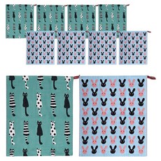부엌다옴 북유럽풍 주방 핸드타올 2종 x 5p 세트, 다섯마리고양이 그린, 얼굴토끼 블루, 1세트