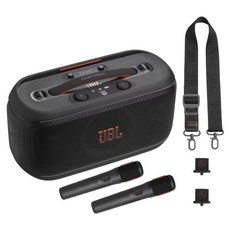 JBL 可攜式燈光派對藍牙喇叭 附無線麥克風 2個 + 麥克風固定座 2個 + 肩背帶, 黑色, PartyBox On-The-Go 2