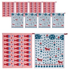 부엌다옴 북유럽풍 주방 핸드타올 2종 x 5p 세트, 물고기 핑크, 새싹 화이트, 1세트