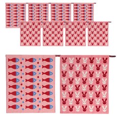 부엌다옴 북유럽풍 주방 핸드타올 2종 x 5p 세트, 물고기 핑크, 얼굴토끼 핑크, 1세트