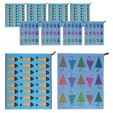 부엌다옴 북유럽풍 주방 핸드타올 2종 x 5p 세트, 물고기 블루, 우산 블루, 1세트