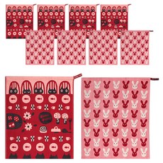 북유럽풍 주방 핸드타올 2종 x 5p 세트, 식탁고양이 레드, 얼굴토끼 핑크, 1세트