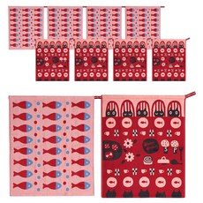 부엌다옴 북유럽풍 주방 핸드타올 2종 x 5p 세트, 물고기 핑크, 식탁고양이 레드, 1세트