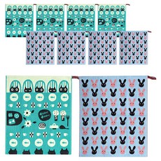 북유럽풍 주방 핸드타올 2종 x 5p 세트, 식탁고양이 청록, 얼굴토끼 블루, 1세트