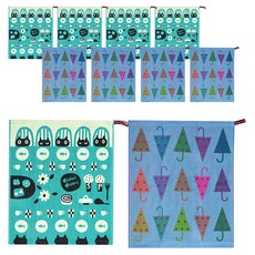 북유럽풍 주방 핸드타올 2종 x 5p 세트, 식탁고양이 청록, 우산 블루, 1세트