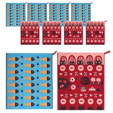 부엌다옴 북유럽풍 주방 핸드타올 2종 x 5p 세트, 물고기 블루, 식탁고양이 레드, 1세트