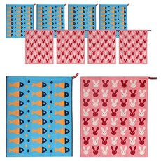 부엌다옴 북유럽풍 주방 핸드타올 2종 x 5p 세트, 물고기 블루, 얼굴토끼 핑크, 1세트