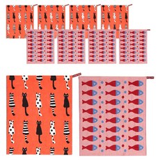부엌다옴 북유럽풍 주방 핸드타올 2종 x 5p 세트, 다섯마리고양이 오렌지, 물고기 핑크, 1세트