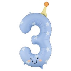 PartyDeco 尖頂帽數字3鋁箔氣球 86cm, 混合色, 1個