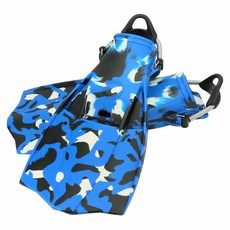 AQUATEC 潛水蛙鞋 迷彩噴射蛙王 負浮力 不鏽鋼彈簧帶 FN-400S-MCS-BL, 藍色