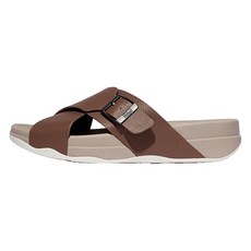 fitflop 男士 Surfer 扣環揉捏皮革交叉滑入式拖鞋