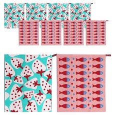 부엌다옴 북유럽풍 주방 핸드타올 2종 x 5p 세트, 딸기 화이트, 물고기 핑크, 1세트