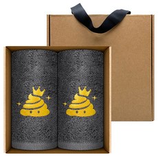 Songwol 松月 黃金福刺繡紀念毛巾 130g x 2入 牛皮紙禮盒組, 深灰色 黃金塊, 1套