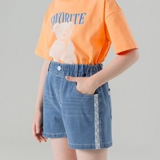 ILoveJ Lavin 蕾絲三分丹寧褲