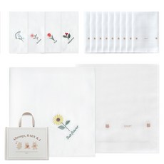 BABY&I 花朵刺繡手帕5款 + 竹纖維紗布手帕10入禮盒組 + 提袋