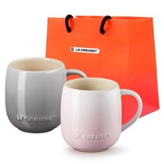 르크루제 마시멜로 머그 380ml 2p 세트 + 쇼핑백 S, 쉘핑크, 미그레이, 1세트 쉘핑크, 미그레이, 1세트