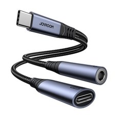 JOYROOM 機樂堂 傳音系列 Type-C 轉 3.5mm + Type-C 2合1音源轉換線, 黑色, 1個, SY-C02