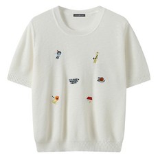 NINESIX NY 女款日常刺繡圓領短袖針織衫 NQ2KT001L0