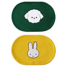 부엌다옴 미끄럼방지 자수 발매트 2종 세트, 퍼피 그린, 토끼 옐로우, 1세트