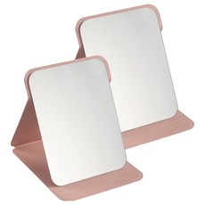 코레시스 접이식 휴대용 가죽 탁상거울 접이식 가죽 거울 L 15.5 x 20.5 cm 2p, 핑크