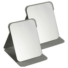 코레시스 접이식 휴대용 가죽 탁상거울 접이식 가죽 거울 L 15.5 x 20.5 cm 2p, 회색