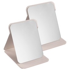 코레시스 접이식 휴대용 가죽 탁상거울 접이식 가죽 거울 L 15.5 x 20.5 cm 2p, 흰색