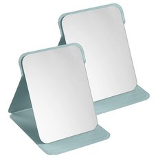 코레시스 접이식 휴대용 가죽 탁상거울 접이식 가죽 거울 L 15.5 x 20.5 cm 2p, 그린