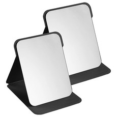 코레시스 접이식 휴대용 가죽 탁상거울 접이식 가죽 거울 L 15.5 x 20.5 cm 2p, 블랙