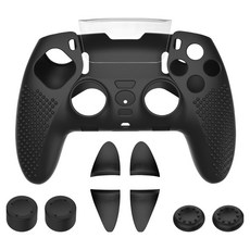 호후 PS5 듀얼센스엣지 실리콘 커버 케이스 스틱캡 버튼 트리거 캡 터치패드 필름 웨포커 세트, 블랙, 1세트