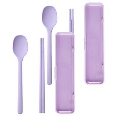 Easy sili 矽膠便攜式露營便當湯匙 + 筷子 + 收納盒組, 紫色, 紫色, 2套, 湯匙 + 筷子 + 收納盒
