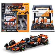 브라고 피트 패스 1:43 F1 차고조립 + 81번 레이싱카 맥라렌 MCL39 세트, 혼합색상, 1세트