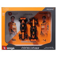 브라고 1:43 F1 맥라렌 MCL38 4번 + 81번 V 레이싱카 세트, 혼합색상, 1세트