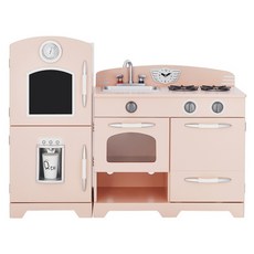 teamson kids 小廚師費爾德復古風格冰箱廚房玩具 2件組, 粉色, 1套
