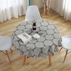 미네릭 북유럽 스타일 면마 식탁보, 그레이 빈티지 플라워, 1개, 150 x 150 cm