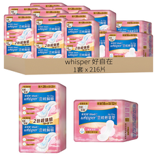 whisper 好自在 AirDry 雲枕瞬吸量大組 20片 9包 + 12片 3包, 1套, 216片, 28cm +18cm