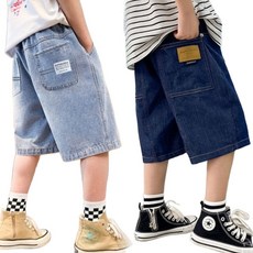 Uvely 兒童用 Shine Fit 寬版五分牛仔短褲 2件組