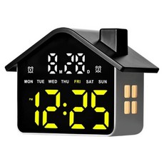 Couselect LED屋形電子時鐘/小屋氛圍鬧鐘/多功能夜燈/客廳臥室桌面鬧鐘, 黑色 + 黃色
