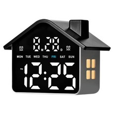Couselect LED屋形電子時鐘/小屋氛圍鬧鐘/多功能夜燈/客廳臥室桌面鬧鐘, 黑色 + 白色