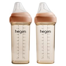 hegen 金色奇蹟PPSU多功能方圓型寬口奶瓶雙瓶組, 1套, 330ml, 柔褐楓