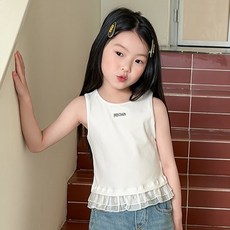 Starbean 兒童可愛荷葉邊刺繡無袖T恤