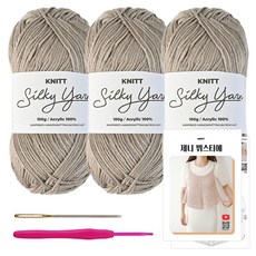 니뜨 제니 뷔스티에 뜨개실 3p + 코바늘 2종 DIY 패키지 세트, 25 애쉬베이지, 1세트