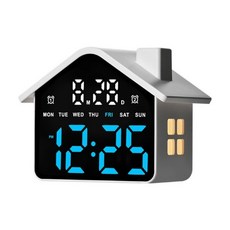 Couselect LED屋形電子時鐘/小屋氛圍鬧鐘/多功能夜燈/客廳臥室桌面鬧鐘, 白色藍燈