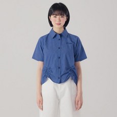 I LOVE J 藍色格紋短版短袖襯衫