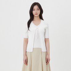 플라스틱아일랜드 여성용 골지 반팔 리본 가디건 PS2KH963