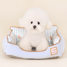 Woolly 狗狗涼感小熊方形坐墊, 藍色, 1個