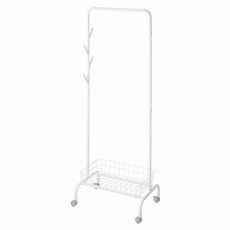 LazyCorner 懶角落 移動式衣帽架 帶掛鉤收納籃 60cm, 白色