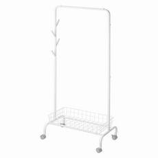 LazyCorner 懶角落 移動式衣帽架 帶掛鉤收納籃 80cm, 白色