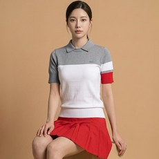 luxgolf 女款撞色網眼拼接針織短袖上衣 LB6M616W
